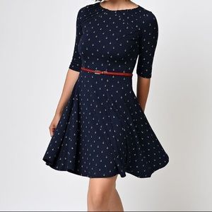 Unique Vintage Nautical Anchor Knit Flare Dress XL